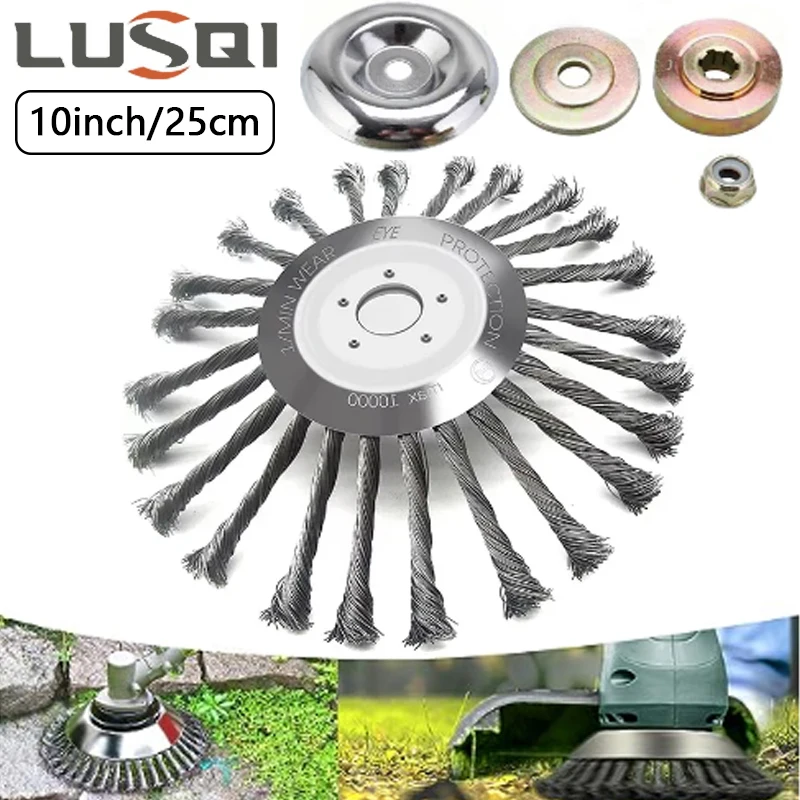 

LUSQI 10 '' Steel Wire Wheel Weed Trimming Head Convenient Weeding Brush Replace Home Gasoline Mower to Remove Weeds and Moss