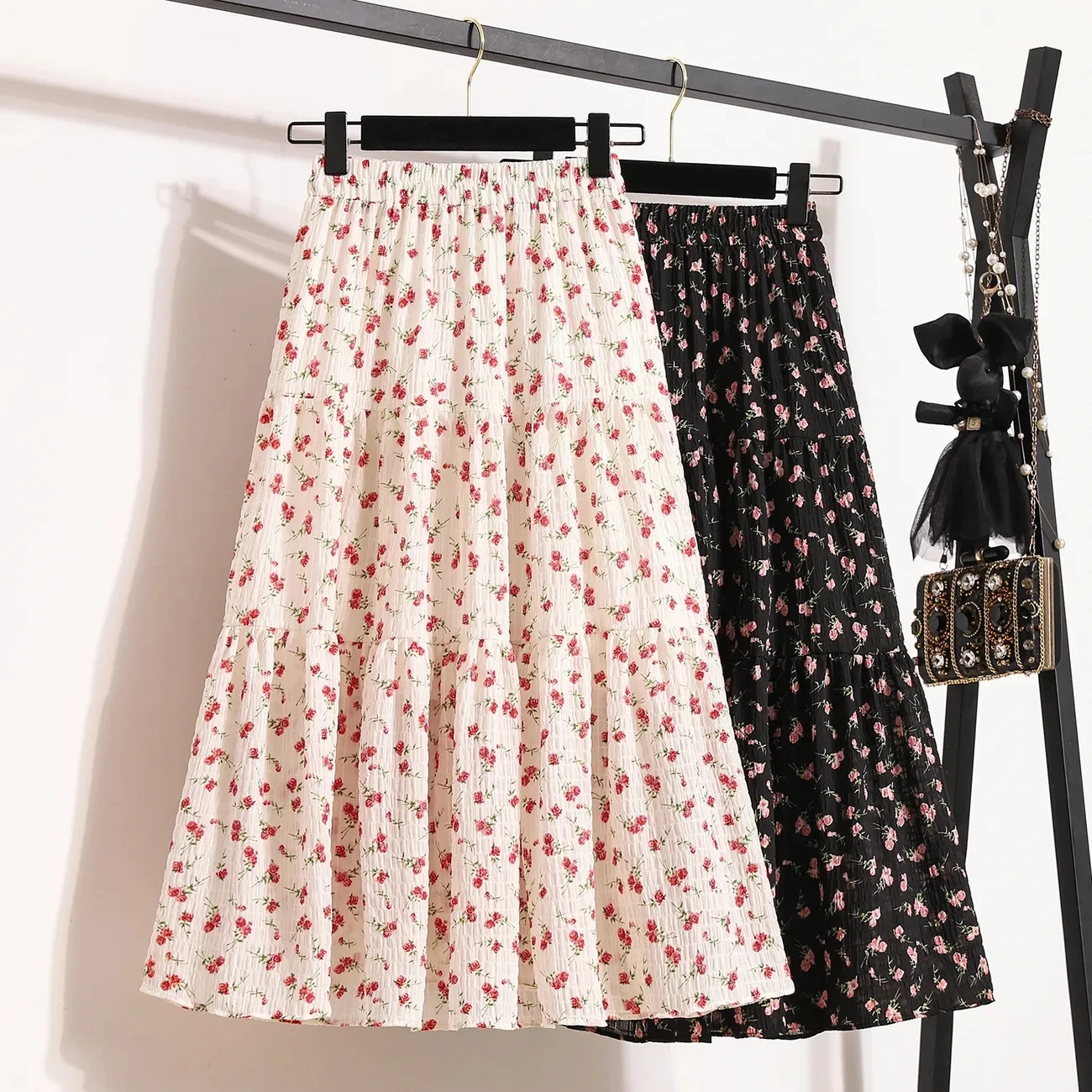 

Retro A-line Floral Wrap Skirts, for Women Clothing ,Spring Summer Sweet Elastic High Waist Slim Umbrella Floral Skirts,2024 New