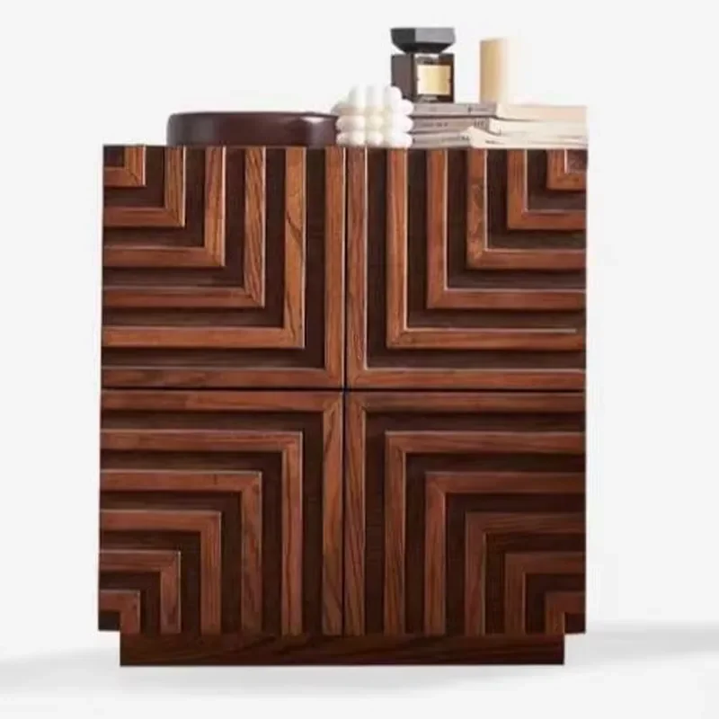 Walnut Brown Solid Wood Bedside Table Mid Century Modern Style Free Installation Module Combination Side Table for Bedroom