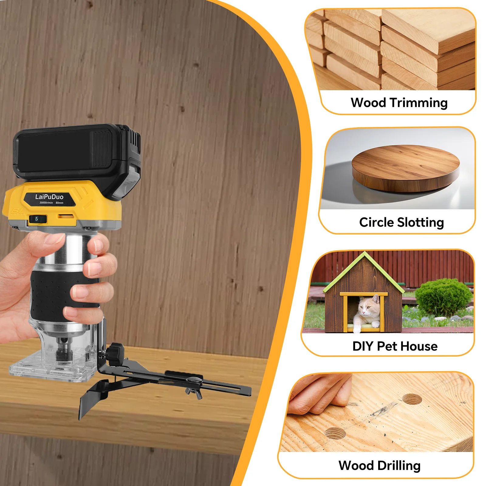 جهاز توجيه الخشب اللاسلكي 800 وات 30000 دورة في الدقيقة ماكينة تشذيب النجارة الكهربائية بدون فرش لبطارية ديوالت 20 فولت (بدون بطارية)