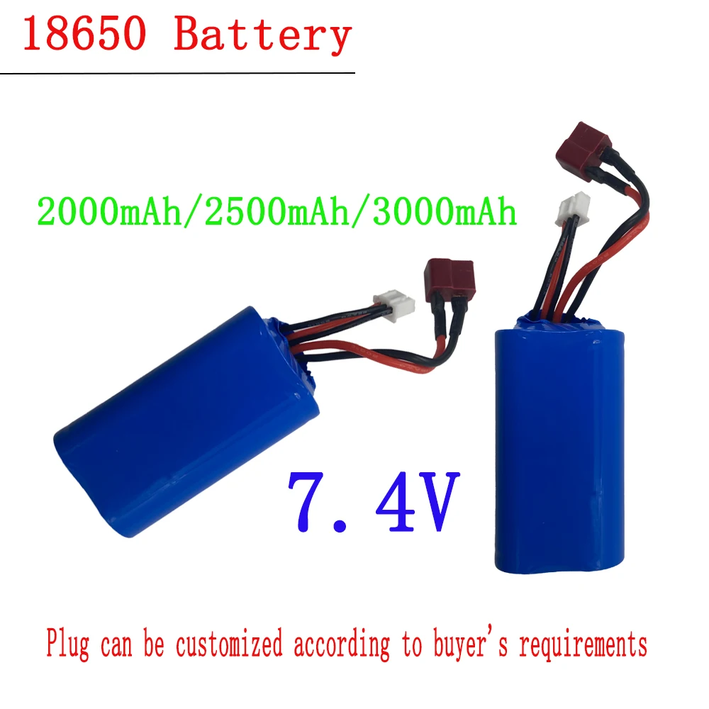 

7.4V 2000mAh/2500mAh/3000mAh 18650Li-ion Batery for RC toy car Boats trucks parts T/JST/SM Plug , For wltoys 144001 12428 rc car