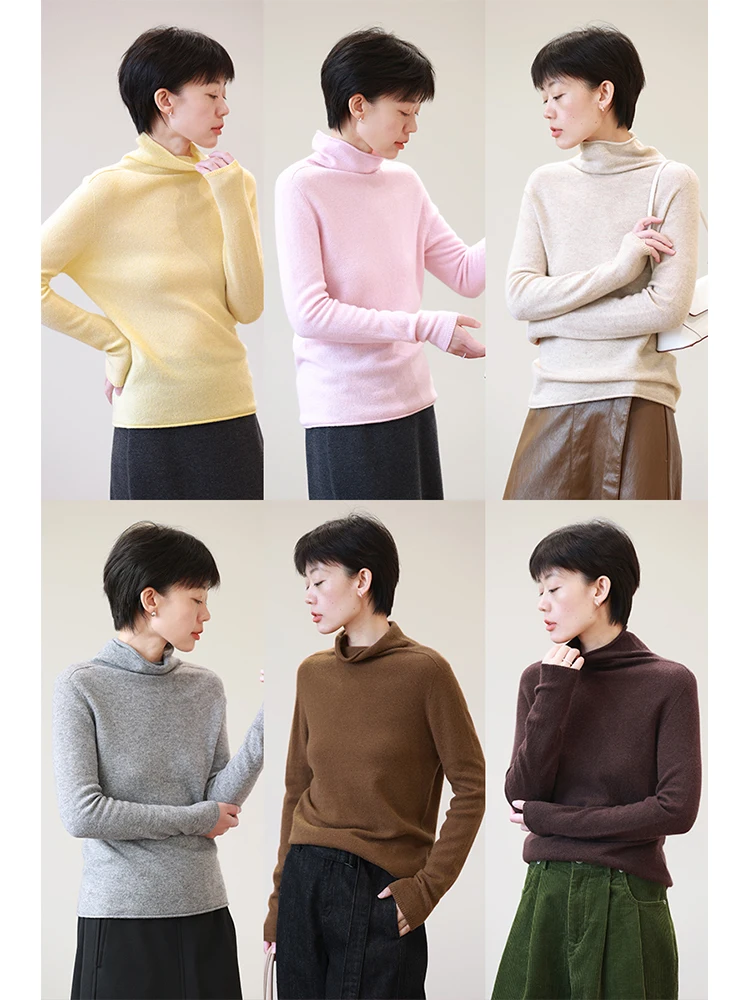 

Soft Wool Camere Women's High Collar Knitted Base irt Sl One-Piece Sve Long Length Warm Casual Sle Autumn Sweater