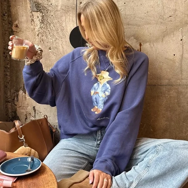 

2025 Autumn Winter New Sle Loose Fit round Ne Bear Sweatirt Women's Casual Versatile Basic Sle Commute Faion