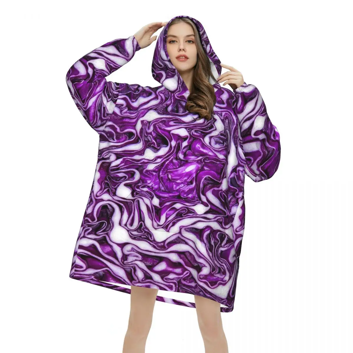 Cabbage Oversized Blanket Hoodie Sweatshirt Long Fleece Hooded Wearable Blanket with Large Pocket for Women Men