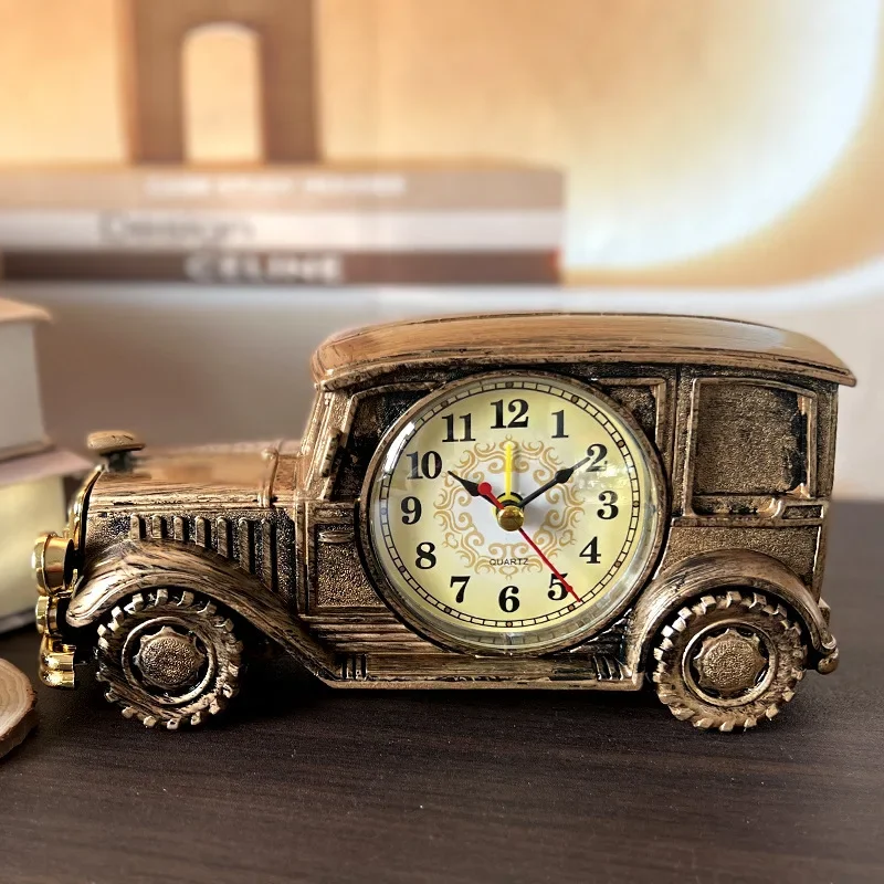 2024 Creative Vintage Car Model Digital Pointer Alarm Clock, Retro and Nostalgic Plastic Desk Clock Decorative Ornaments