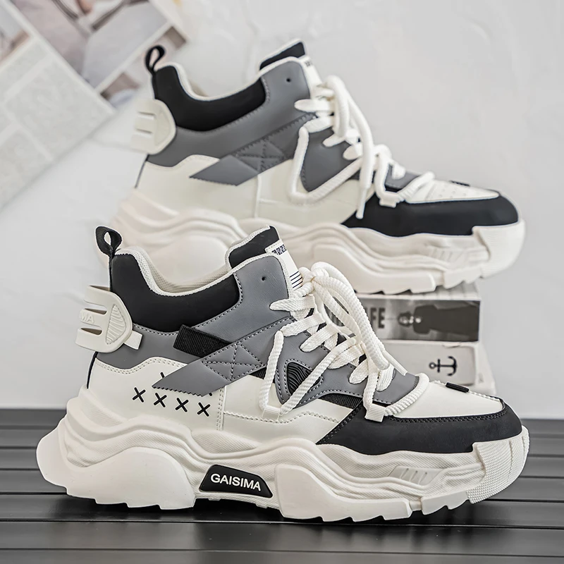 Casual White Walking Platform Vulcanized Sneaker For Men British Style Athletic Shoes Men Street Style Shoes Men\'s Sneakers Punk