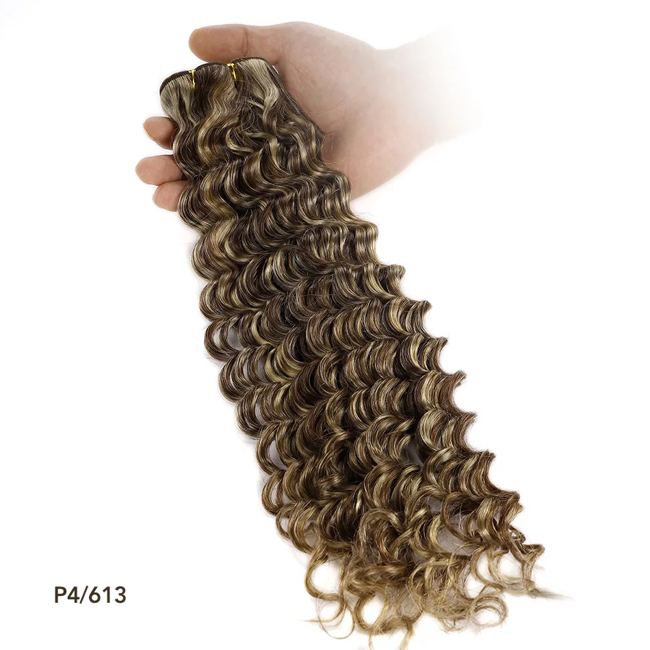 Inslagextensies Echt haar Diepe golf Haarbundels Ombre Remy Menselijk haar Weefsel Dubbele inslag Krullend haarbundel Bruin Blond Kleur