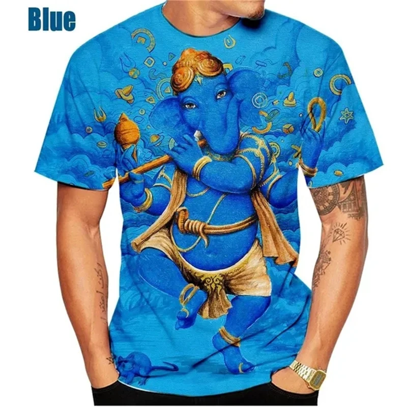 God Of Wisdom Ganesha T Shirts 3D Hindu Ganesha Printing Tees Shirt Men's Comfortable Short Sleeve Breathable Streetwear Tops