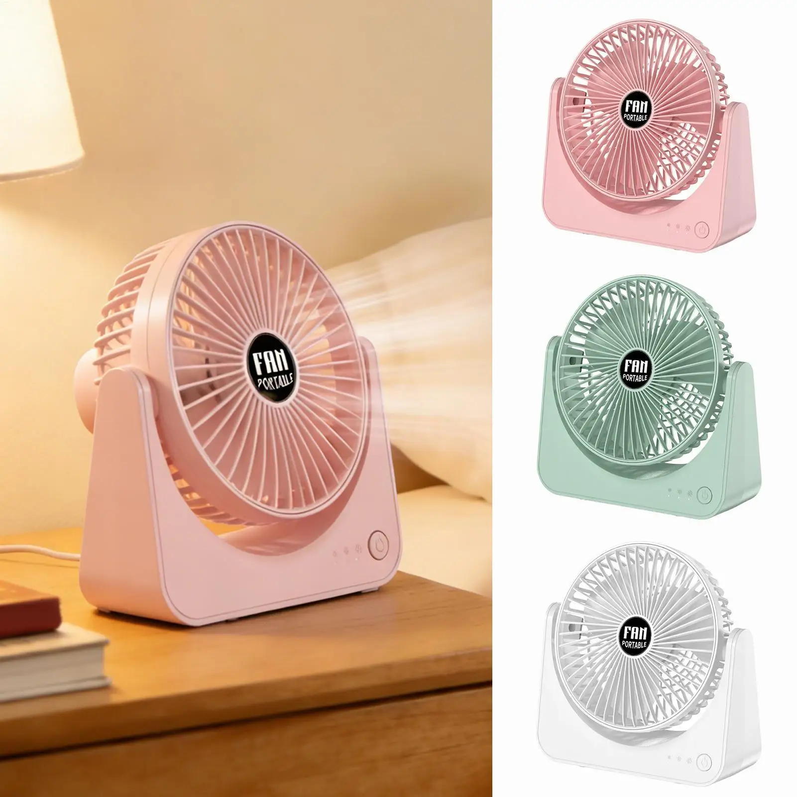 Table Fan Quiet Rechargeable Battery Operated Adjustable Personal Cooling Desktop Fan for Bedroom Living Room Office School Dorm