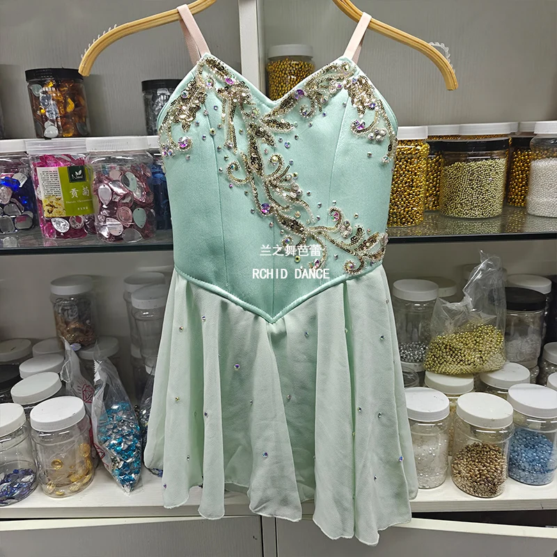 BT01050 Professional Prom Variation Performance Wear Private Custom Girls Graduation Ball White Green Long Ballet Dress