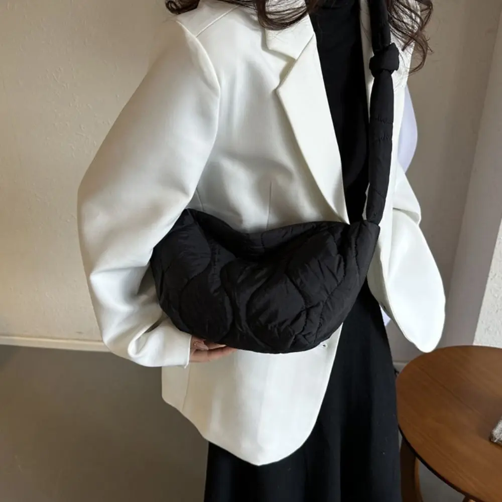

Casual Solid Color Nylon Crossbody Bag Padded Quilted Puff Bag All-match Adjustable Strap Nylon Shoulder Bag Female