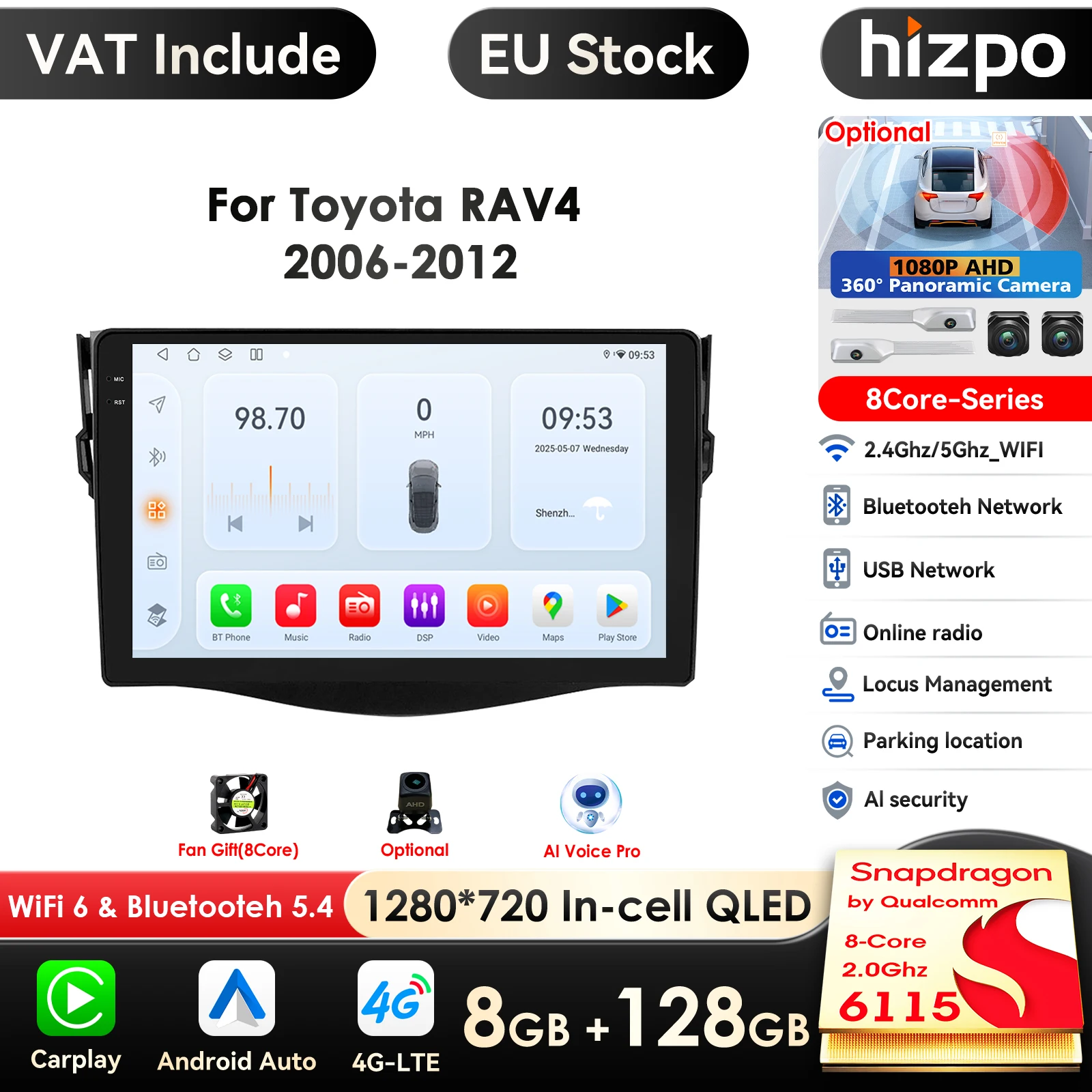 Image of GPS für Toyota RAV4 RAV 4 2006 - 2012 Autoradio Multimedia Navigation 2 Din Android 14 Autoradio CarPlay Stereo SWC DVR Kamera