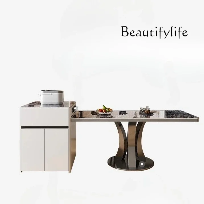 

Light luxury slab island dining table integrated household small apartment modern rectangular tea table dining table and chair
