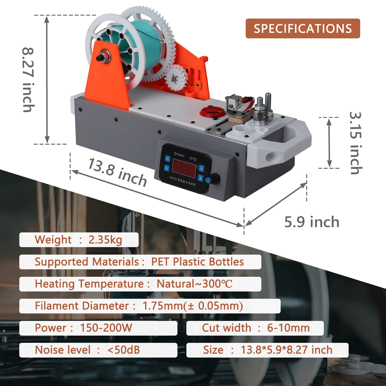 PET to Filament Extruder Desktop 1.8mm Plastic Recycling Machine for 3D Printing Filament Maker DIY Workshop