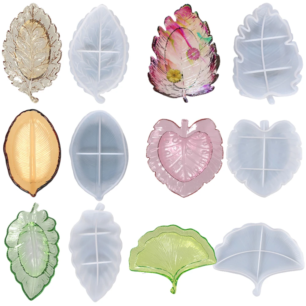 

6pcs Silicone Mold Multifunctional Simulation Leaves Tray Epoxy Casting Molds Christmas as Shown in The Picture