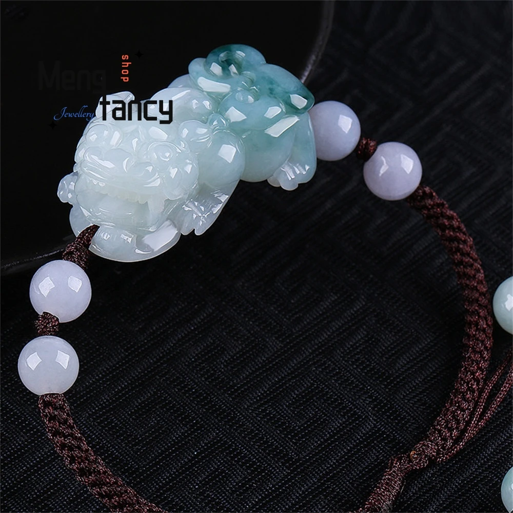 

High-Grade Burmese Jadeite PI Xiu Bracelet, Ice Seed Blue Flower, Men's And Women's Jade Bracelet Fashion Jewelry Best Selling