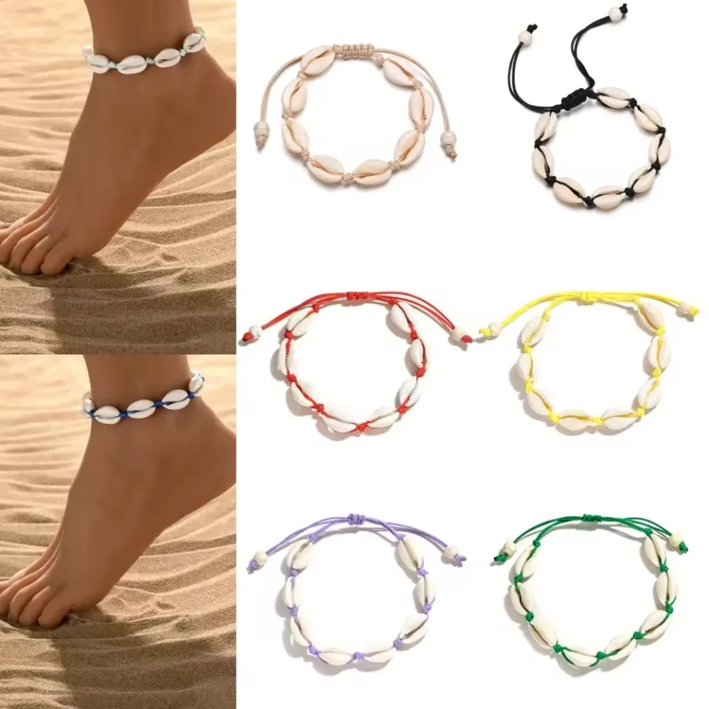 Sommer Strand Shell Fußkettchen Für Frauen Böhmischen Geflochtenen Seil Einstellbare Kette Armreif Mädchen Freizeit Urlaub Schmuck