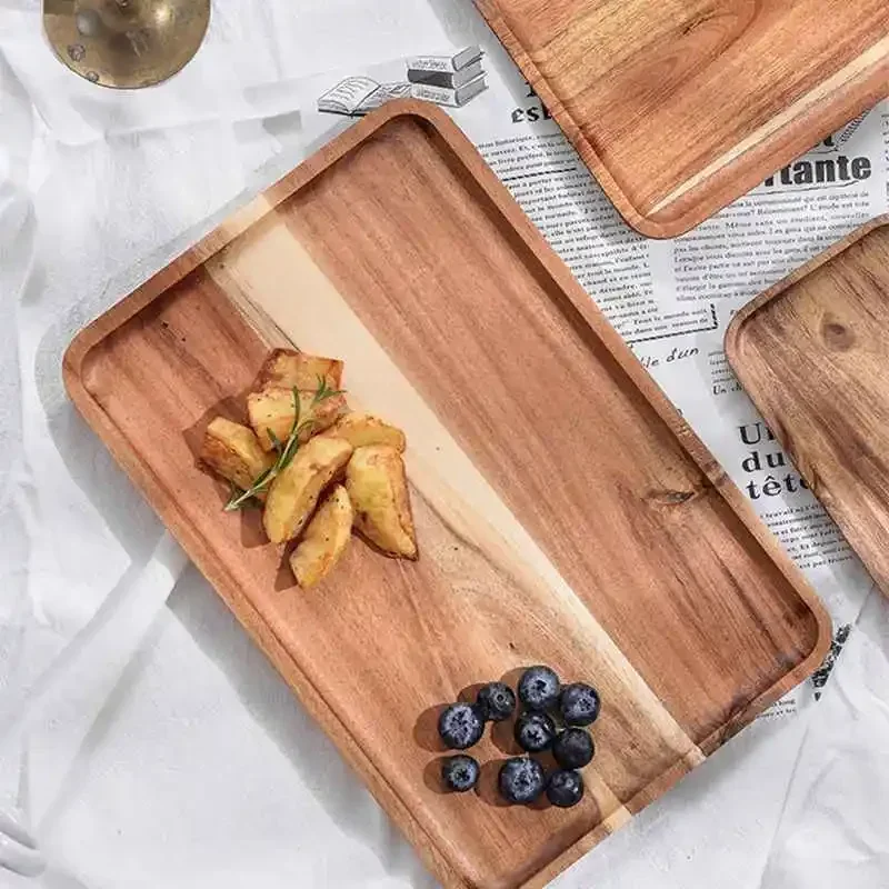 Acacia Wood Tray Coffee Tray Rectangular Plate Fruit Snacks Food Storage Trays Dessert Candy Gongfu Tea Tray Kitchen Accessories