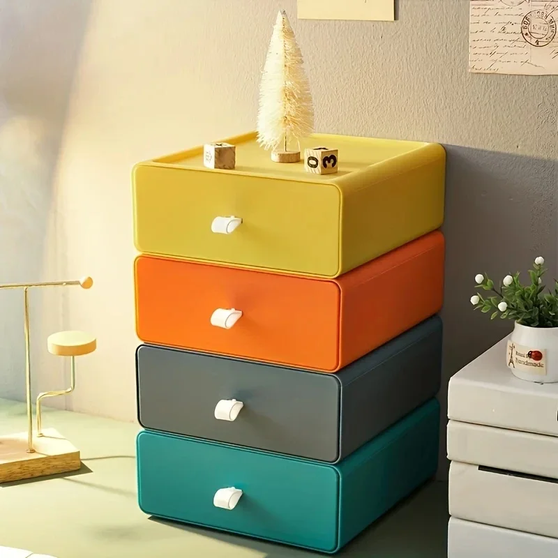 Desktop Cosmetics Storage Box Color Contrast Drawer Type Shelf Student Desk Stationery Storage Box Office Sorting