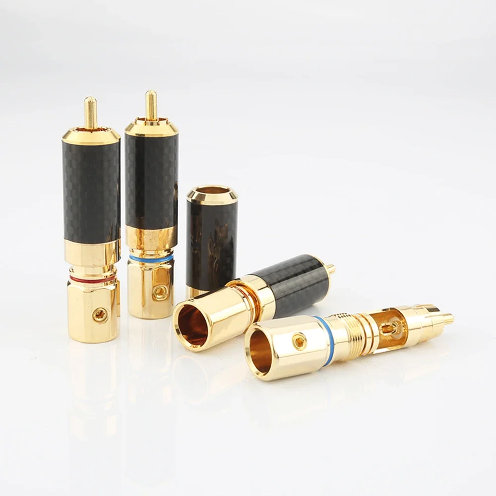 Conector rca de alta fidelidade 10mm, fibra de carbono banhado a ouro, plugue de lótus rca, terminal de alto-falante, amplificador de subwoofer de potência de áudio, soquete rca diy