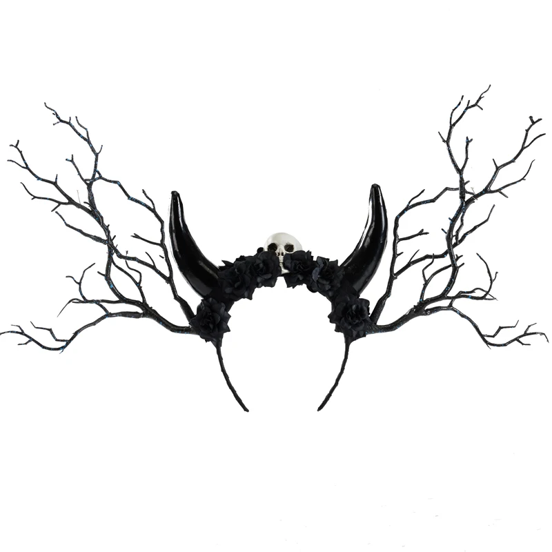 Halloween Ox Horn Headbands Vintage Retro Black Tree Branch Hairband Party Stage Cosplay Hair Hoop Costumes