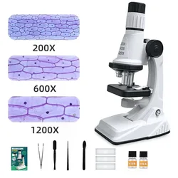 Kit de microscopio Trinocular 200X-600X-1200X, Microscopio biológico para niños, ocular de alta definición, laboratorio educativo de ciencia para niños