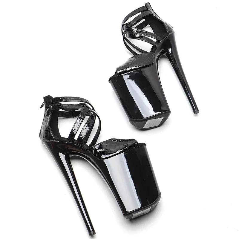 Leecabe 23CM/9inches Patent PU open toe Platform Sexy High Heels Sandals Pole Dance shoes