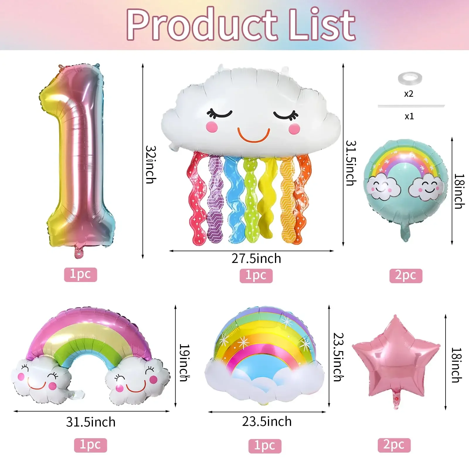 8szt Rainbow Smile Cloud Balloon 32-calowe balony foliowe z gradientowymi liczbami dla dzieci w wieku 1-9 lat Dekoracje urodzinowe dla dzieci Rocznica dziecka — zdjęcie 5