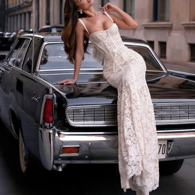 Vestidos de novia de tul con tirantes finos, color blanco marfil brillante, personalizados, apliques de encaje, cola de pez, vestidos de novia hechos