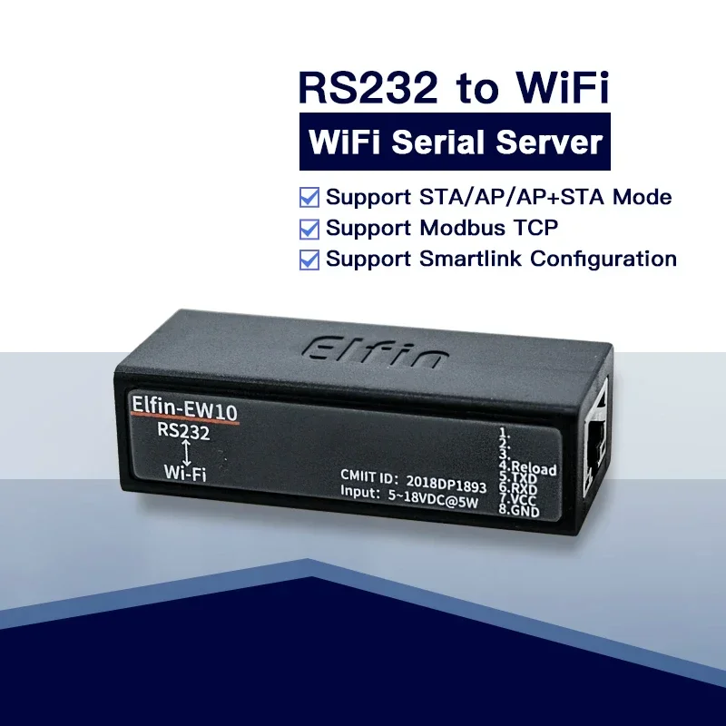 Kleinste Elfin-EW10 Wireless-Netzwerkgeräte Modbus TCP IP-Funktion RJ45 RS232 zu WIFI Serial Server