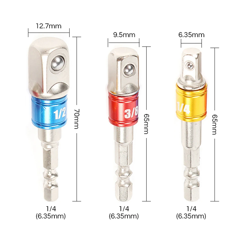 1pc 1/4 3/8 1/2 Drill Socket Adapter Driver With Hex Shank Extension Bar For Hand Drive Drill Wrench Tools Part