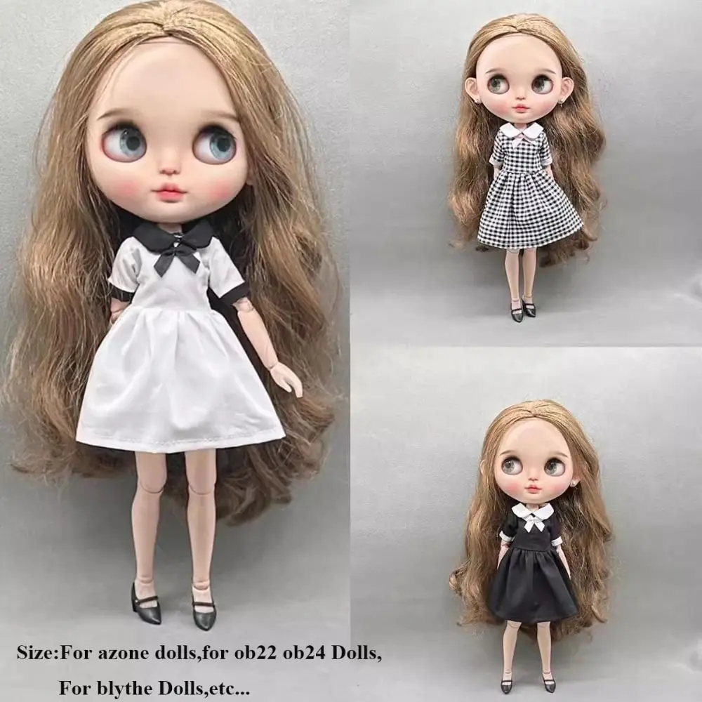 패션 라운드 넥 원피스 귀여운 미니 공주 스커트, DIY 액세서리, 활 타이 원피스, Azone ob22 ob24 인형, blythe 인형