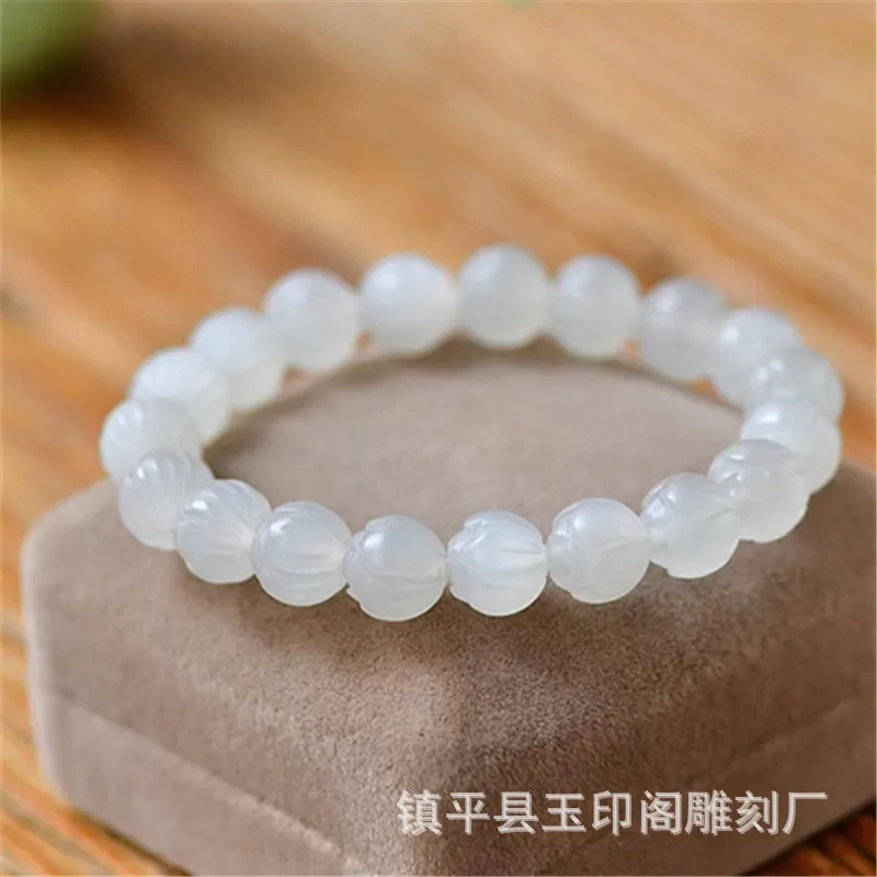 Natural Hetian Bead , Sheep Fat White Jade 10Mm, Unisex Single-Loop Bracelet