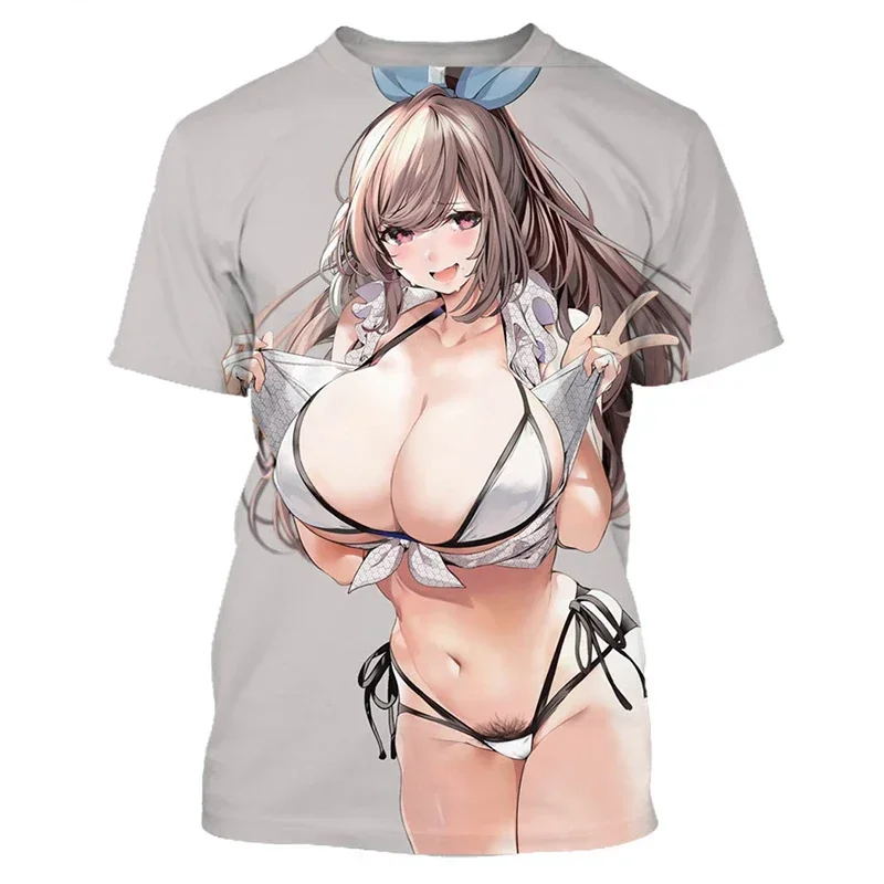 Men 3D Printed Sexy Girl Ahegao T Shirt Manga Hentai Loli Tee Anime Exposed Bikini Swimsuit Sweatshirt Women Casual Outdoor Tops