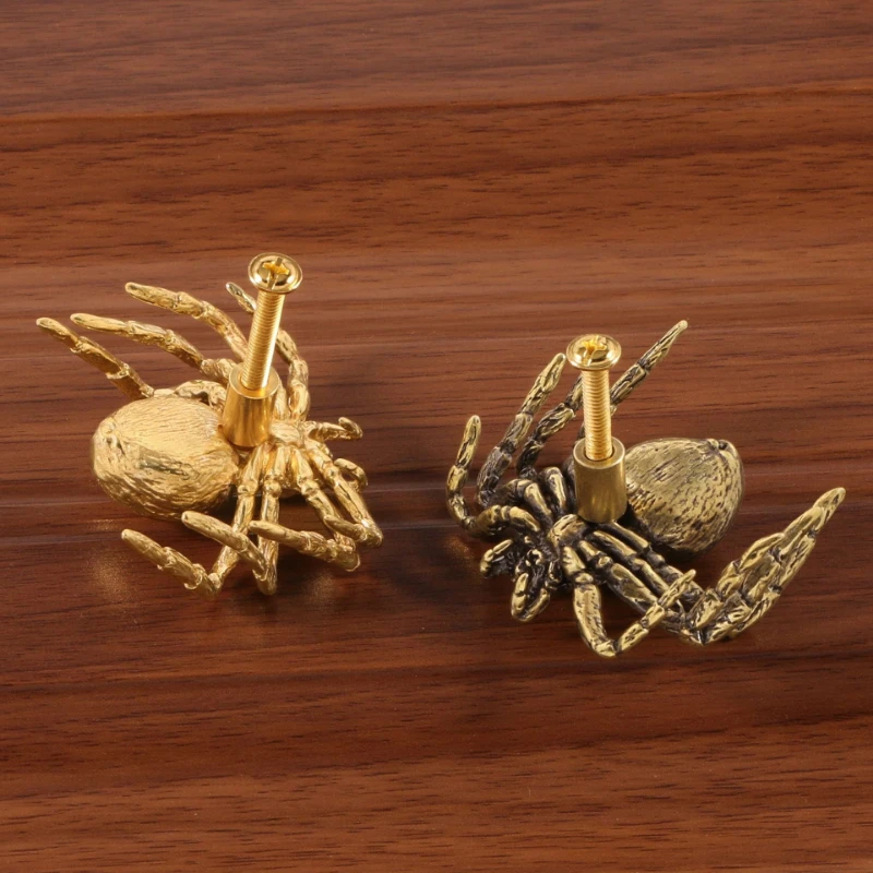 Spider Shaped Drawer Wardrobe Pulls Brass Insect Cabinet Cupboard Door Handles Gold Animal Furniture Pulls Closet Knobs