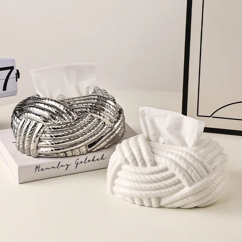 Creative Ceramic Tissue Box Silver Twine Grain Napkin Carton Toilet Paper Holder Napkin Dispenser Holder Home Decoraction Organi