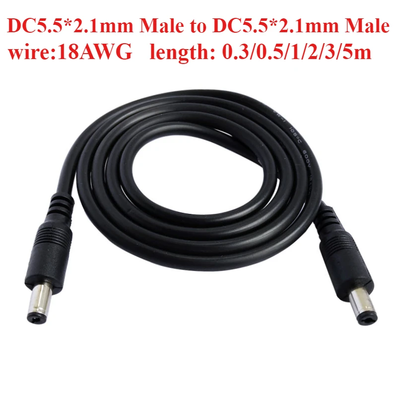 

18AWG DC Power Plug 5.5*2.1mm Male To 5.5*2.1mm Male CCTV Adapter Connector Cable 12V 10A Power Extension Cords 0.3/0.5/1/2/3/5m