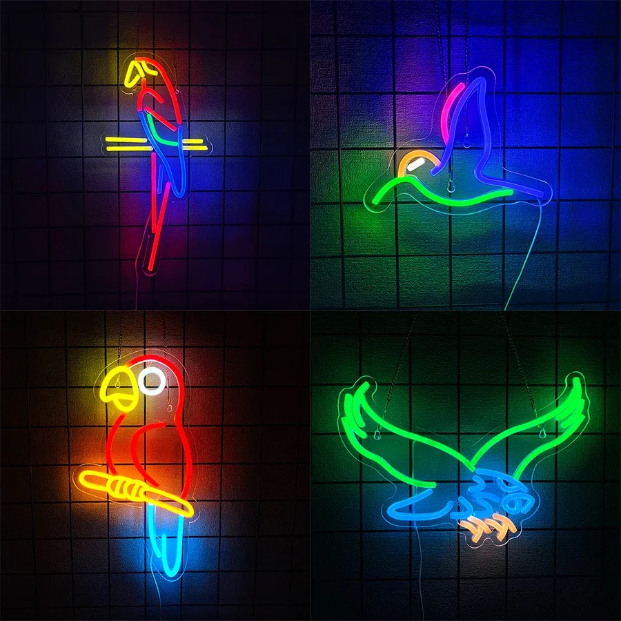 

Animal Wall Decor Around the Brooch Led Neon Sign for Business Colorful Bird and Parrot Art Decor. Usb Icons Room Luxury Powered