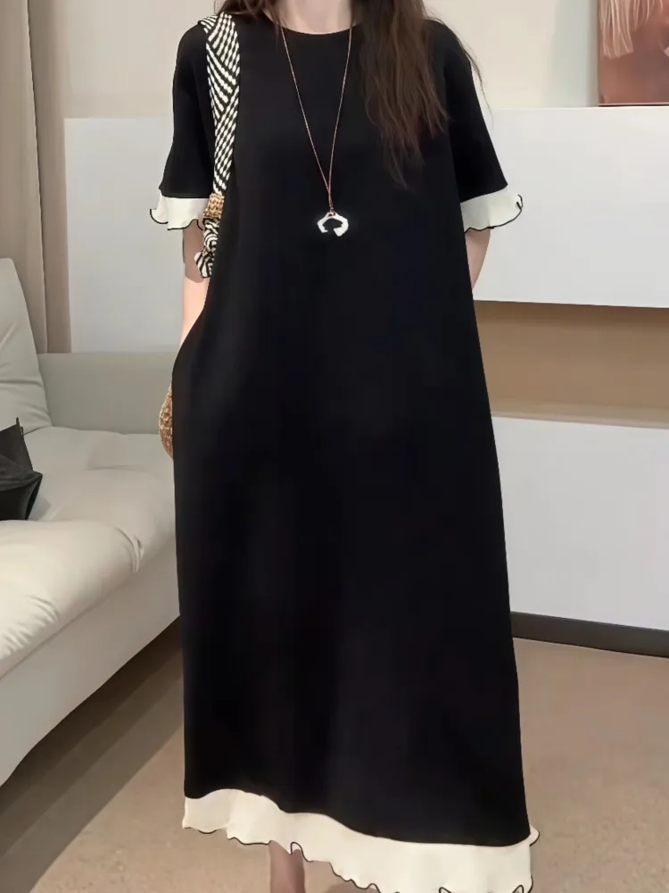 الصيف الدانتيل قميص فستان المرأة النمط الأوروبي الدانتيل الربط فستان فضفاض موضة كبيرة الحجم تي شيرت فستان المرأة