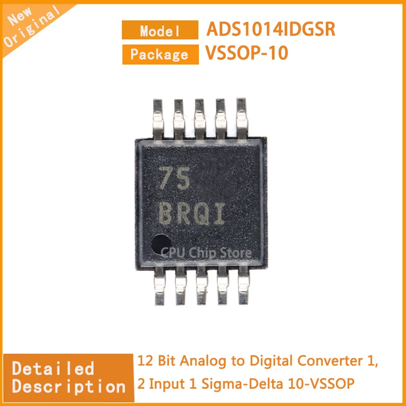 5Pcs/Lot  New Original  ADS1014IDGSR ADS1014  12 Bit Analog to Digital Converter 1, 2 Input 1 Sigma-Delta 10-VSSOP