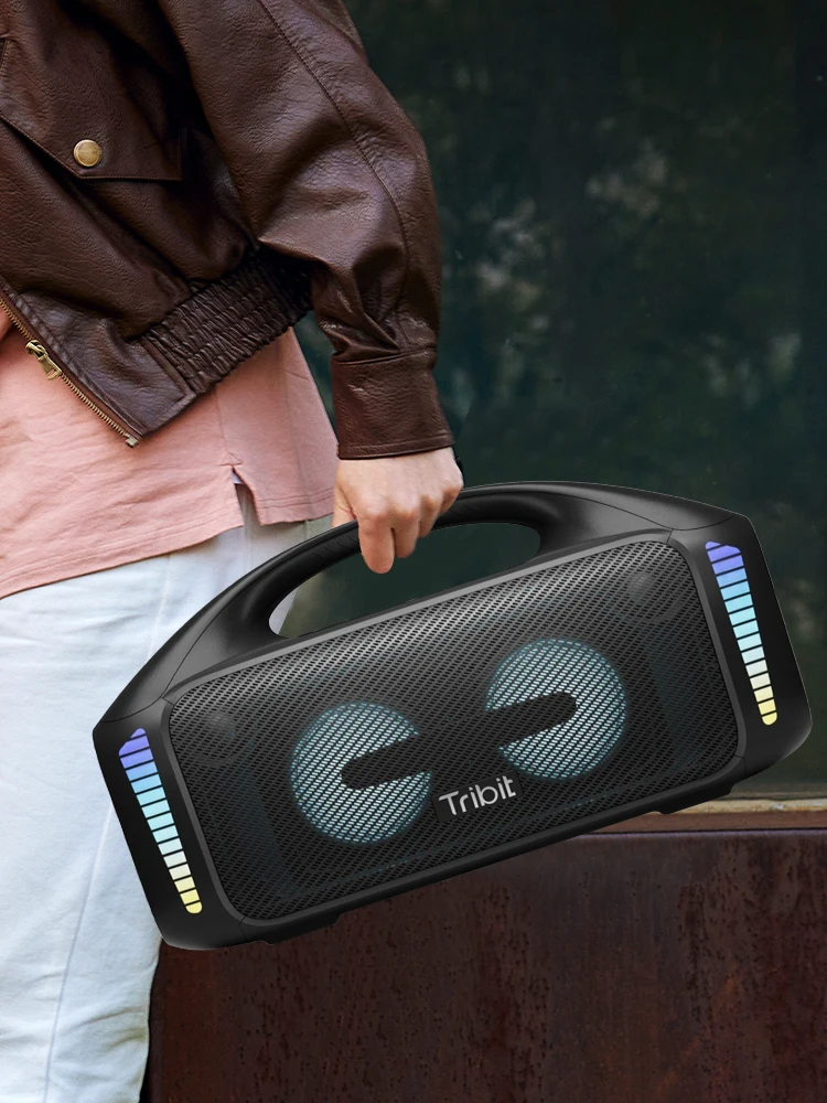 TRIBIT StormBox Blast Kabelloser Bluetooth-Lautsprecher, 90 W Lauter Stereo-Sound mit XBass LED-Lichtshow, IPX7 Wasserdichter Tragbarer Party-Lautsprecher mit PowerBank TWS, 30 Stunden Spielzeit,