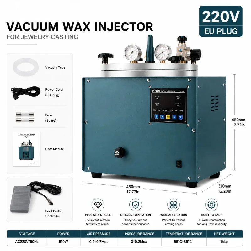510W Vacuum Wax Injector 3KG Capacity Digital Pressure Controller Wax Injection Machine for Jewelry Casting Mould Making