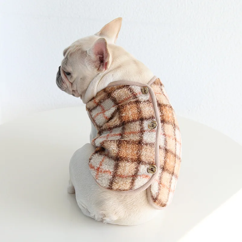 French Dou Orange Blue Plaid Vest Japanese Double Layer Fat Dog Clothes Corgi Ying Dou Pugo Dog Vest Pet Clothes Customizable