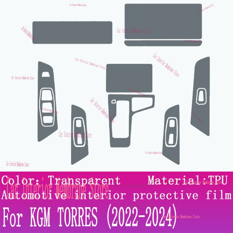 Película Protetora de Painel de Câmbio TPU para KGM TORRES (2022-2024) - Adesivo Protetor de Painel Interno Anti-Risco para Carro