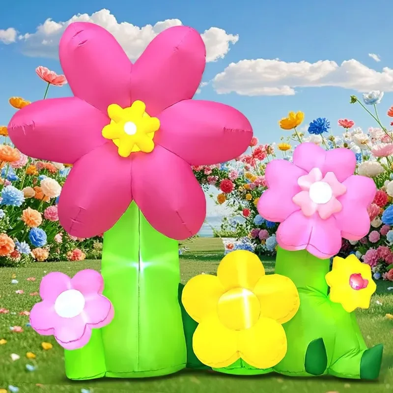 6ft Inflatable Flower LED Light Up Air Mold Cartoon Simulation Plant for Outdoor Mall Decoration Customizable Beauty Display