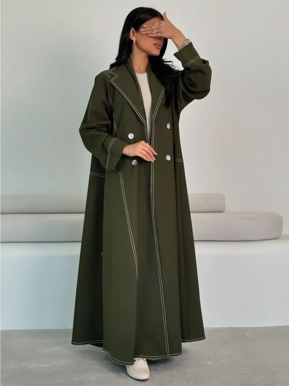 Eid Muslim Double Breasted Abaya for Women Long Dress Morocco Kaftan Long Abayas Dubai Robe Jalabiya Ramadan Cardigan 2024