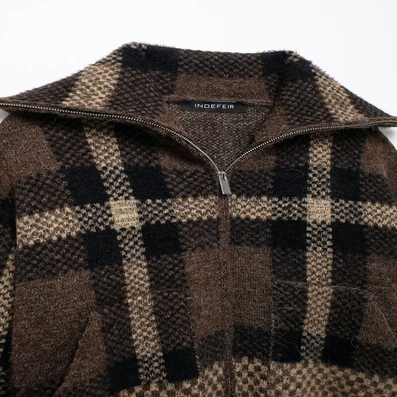 

Ele Casual Plaid High Collar Long Sve Jaet Women's Autumn Winter New Arrival Faion Versatile Straight Cut Coat