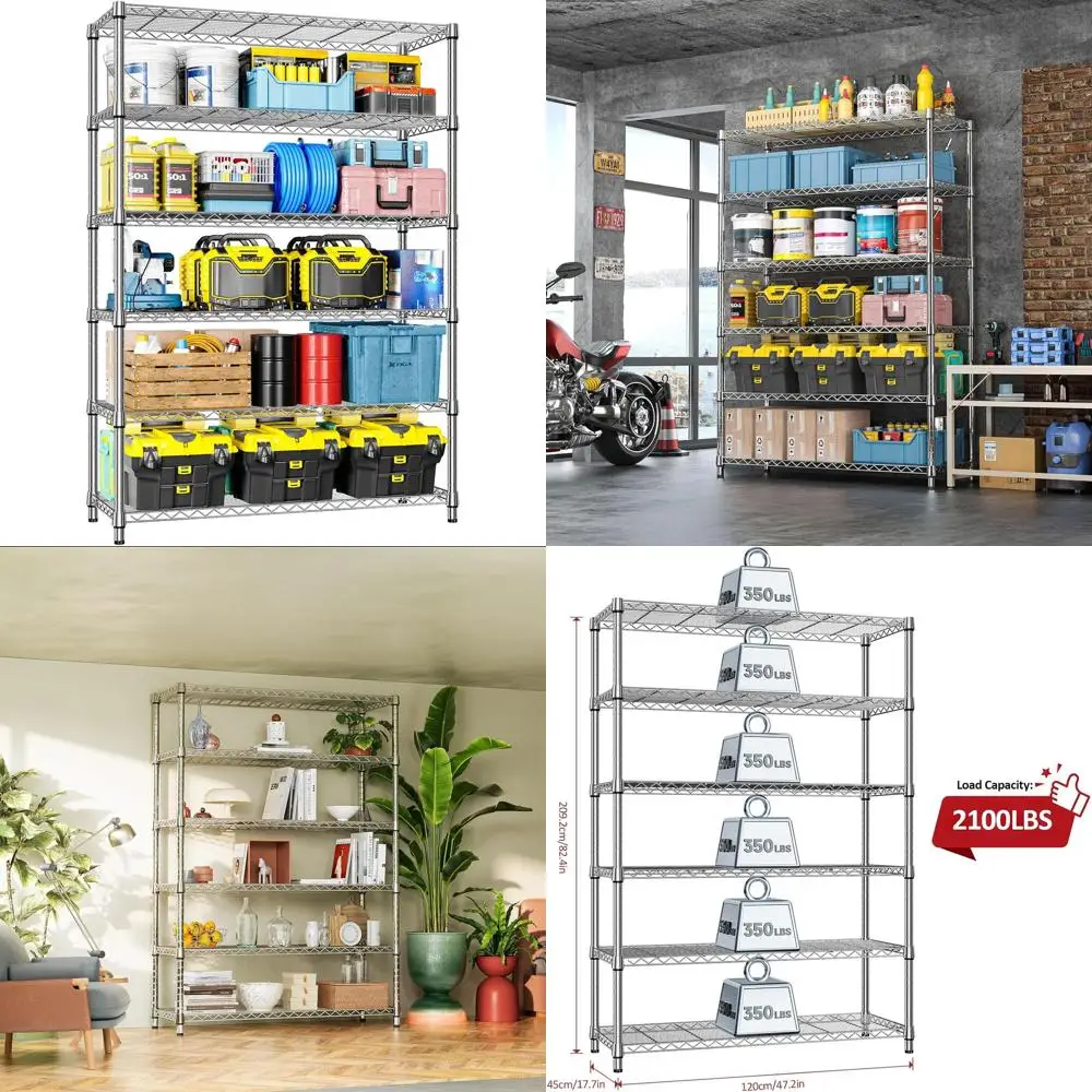 

Прочная металлическая проволочная полка-стеллаж - регулируемая система хранения для гаража, кухни, офиса, кладовой, склада (хром, 17.7D x 47)