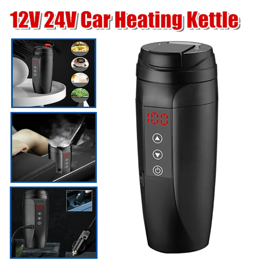 Stainless Car Heated Smart Cup 450ml with Temperature Control Frosted Water Cup 12V/24V Warmer Bottle LCD Display Kettle