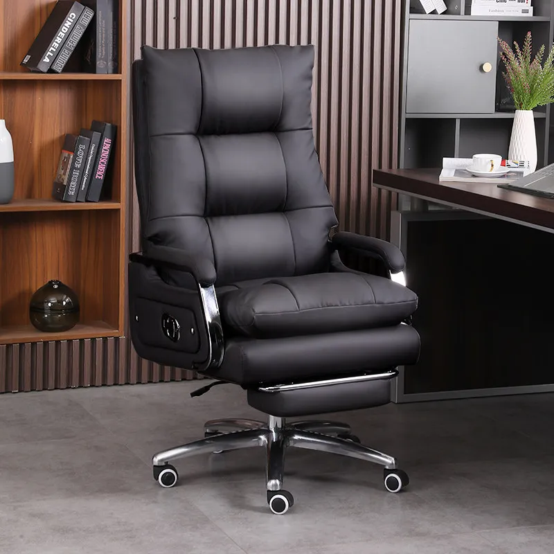 Leather computer chair office lunch break can lie down first layer cowhide chair aluminum alloy feet sedentary comfortable boss